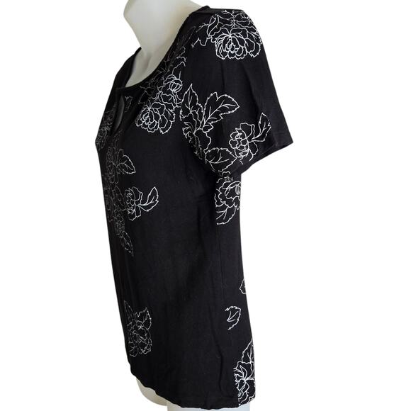 Emma James Womens‎ Floral Top Medium Black White Stretch Cottagecore Whimsygoth - Picture 4 of 7